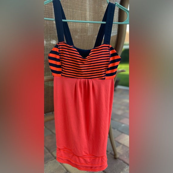 Lululemon Orange and Blue Striped Run Back On Track Tank Top Women's Size 6 - Picture 1 of 10